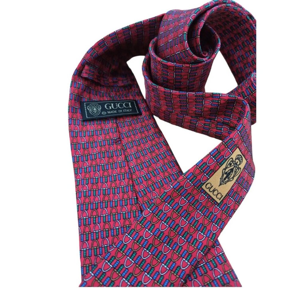 GUCCI Red Equestrian Logo Silk Tie ITALY 57"/ 3.4" EC - Picture 11 of 12